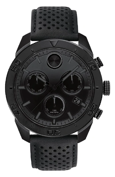 Movado Bold Sport Chronograph Leather Strap Watch, 44mm In Black