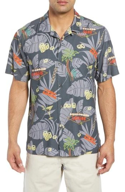 Tommy Bahama Poker In Paradise Silk Camp Shirt In Onyx