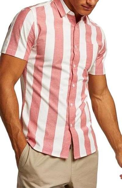 Topman Muscle Stripe Woven Shirt In Red Multi