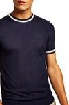 Topman Tipping Classic Fit Short Sleeve Sweater In Navy Blue