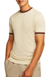 Topman Tipping Classic Fit Short Sleeve Sweater In Cream