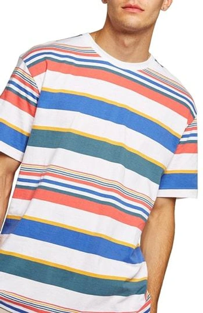 Topman Rainbow Stripe T-shirt In White Multi