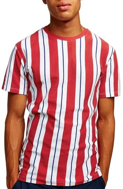 Topman Slim Fit Stripe Pique T-shirt In Red Multi