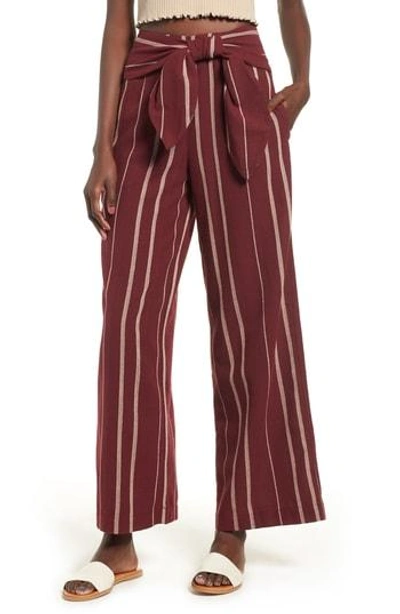 Moon River Stripe Tie Waist Pants In Wine/ Tan Stripe
