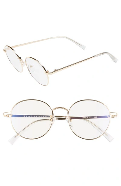 Quay Women's I See You Blue Light Round Glasses, 52.5mm In Gold/ Clear