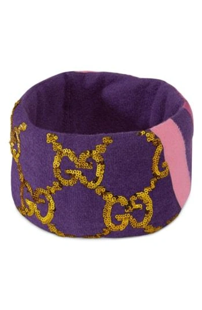 Gucci Gg Sequin Headband In Parma Violet/ Pink