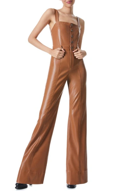 Alice And Olivia Faux Leather Jumpsuit In Camel