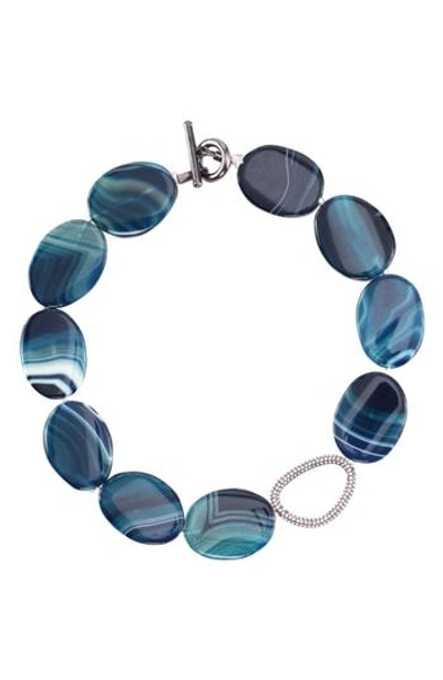 Nina Agate & Pave Link Necklace In Blue Agate/ Gunmetal