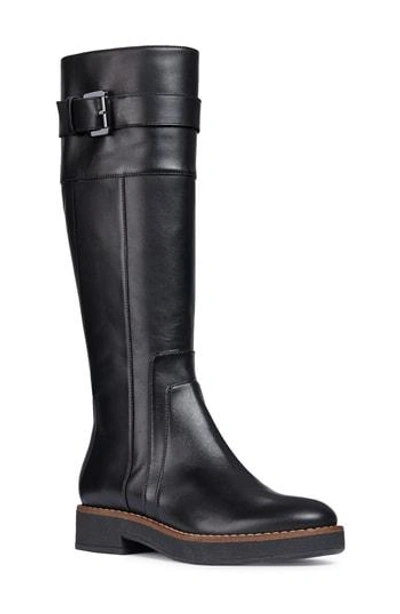 Geox Adrya Knee High Boot In Black Leather