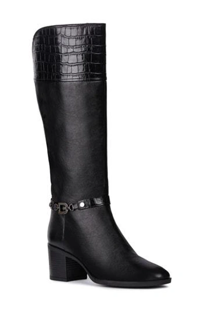 Geox Glynna Knee High Boot In Black/ Black Leather
