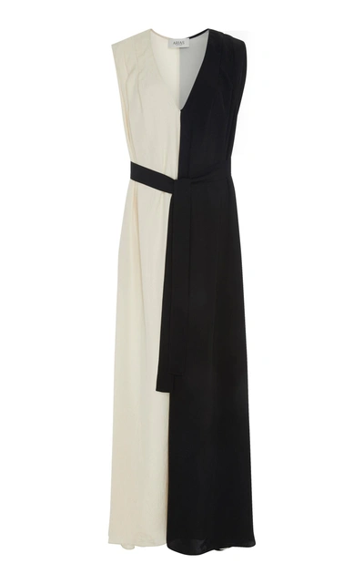 Arias Bi-color Sleeveless Maxi Dress In Black/white