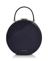 Tammy & Benjamin Medium Leather & Suede Hat Box Bag In Midnight Blue/gold