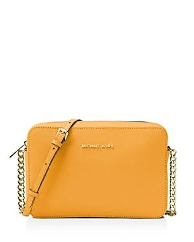 Michael Michael Kors Jet Set Large Saffiano Leather Crossbody In Marigold Yellow/gold