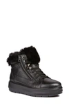 Geox Kaula Abx Waterproof Faux-fur Cuff Sneaker In Black Leather