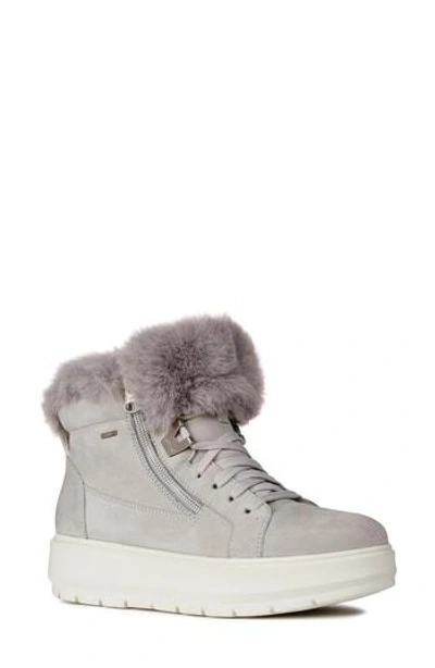 Geox Kaula Abx Waterproof Faux-fur Cuff Sneaker In Light Grey