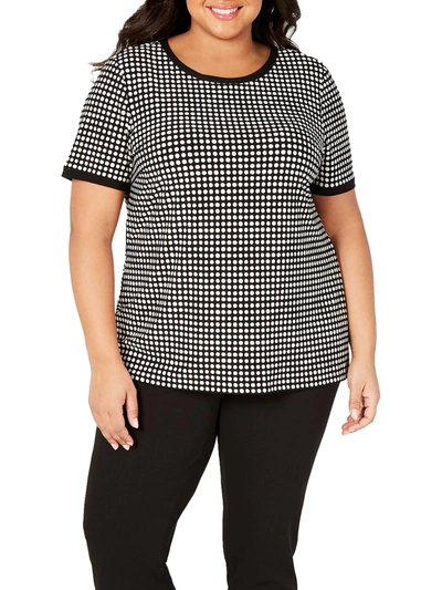 Anne Klein Plus Womens Polka Dot Ringer Blouse In Multi