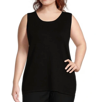 Multiples Jewel Neck Solid Sweater Knit Tank Top In Black