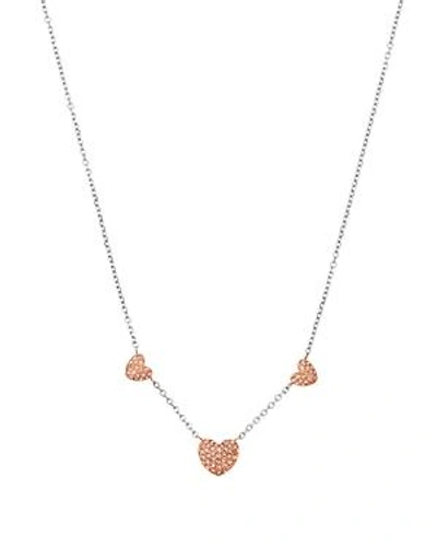Michael Kors Pave Heart Pendant Necklace, 16 In Silver/rose Gold
