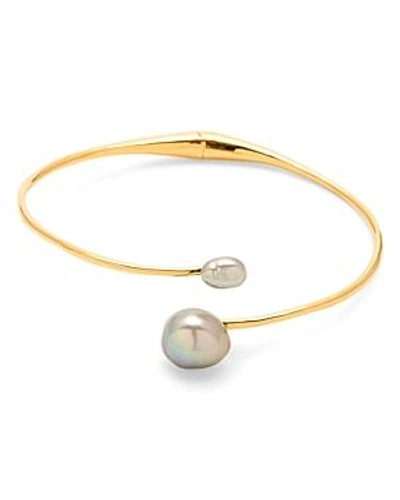 Gorjana Vienna Cultured Freshwater Pearl Bypass Bracelet In Grey Pearl/ Gold