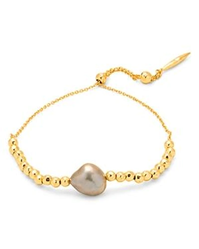 Gorjana Vienna Cultured Freshwater Pearl Slider Bracelet In Grey Pearl/ Gold