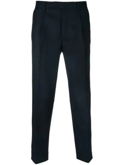 Moncler Cropped Tailored Fit Wool Pants In Navy