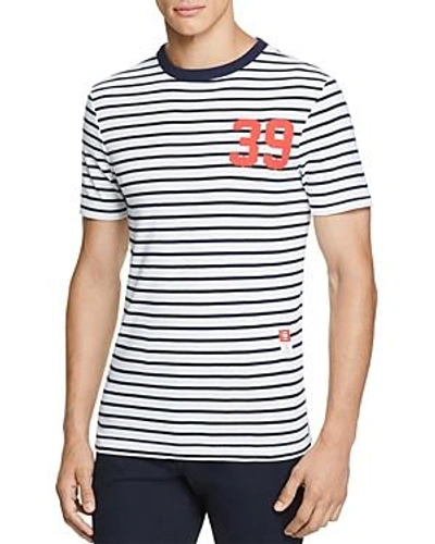 G-star Raw Cool Rib Striped Graphic Tee In White / Sartho Blue
