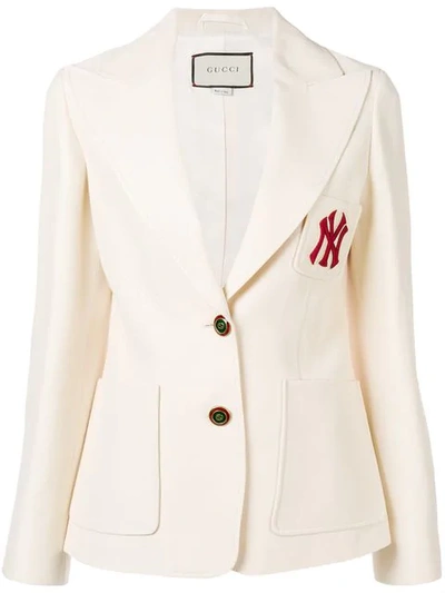 Gucci Ny Yankees-patch Single-breasted Wool-blend Blazer In Gardenia