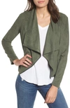 Blanknyc Drape Front Faux Suede Jacket In Olive