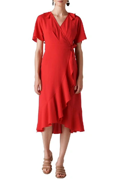 Whistles Abigail Ruffled Wrap Dress In Red