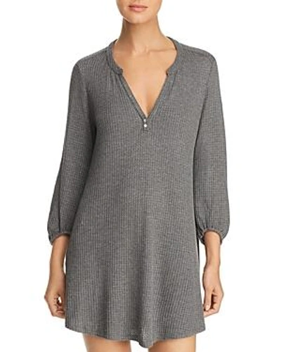 Eberjey Ula Peasant Waffle-knit Sleepshirt In Dark Heather Gray