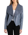 Bagatelle Draped Faux Leather Jacket In Steel Blue