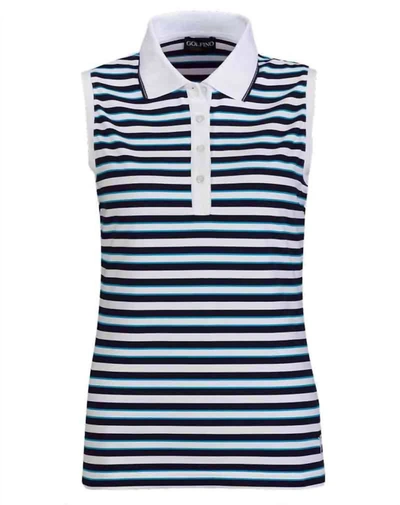 Golfino Women's Sea Salt Striped Sleeveless Polo In Blue White Stripes In Multi