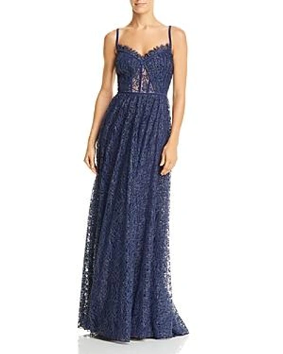 Tadashi Shoji Metallic Floral Lace Gown In Midnight