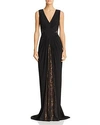 Tadashi Shoji Pintuck Jersey & Lace V-neck Gown In Black/ Nude