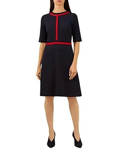 Hobbs London Delia Striped-trim Dress In Navy Red