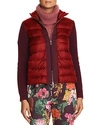 Moncler Puffer Cardigan W/ Knit Sleeves In Red