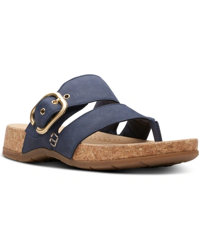 Clarks Reileigh Park Double Strap Thong Sandals In Navy Nubuc