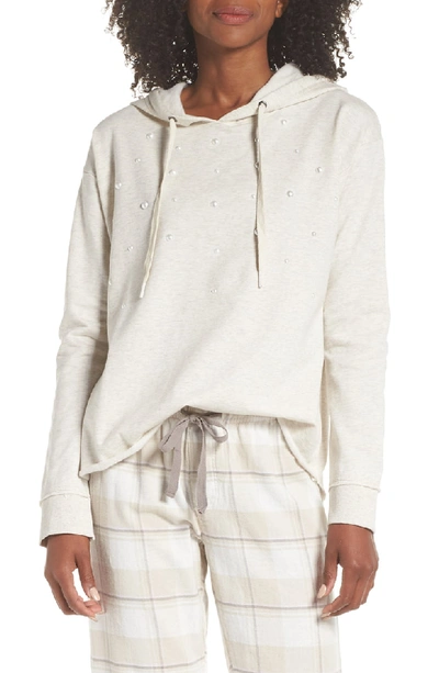 Pj Salvage Lazy Days Beaded Front Long Sleeve Hoodie In Oatmeal