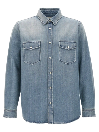 Saint Laurent Light Japanese Blue Oversized Cotton Snap-button Shirt For Men