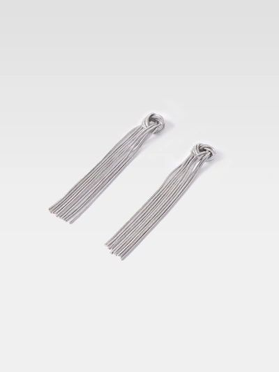 French Connection Knot Fringe Earring Matte Silver In Metallic