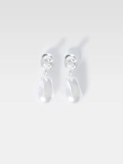 French Connection Pearl Drop Earrings Silver/white In Metallic