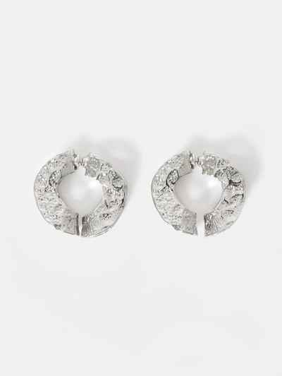 French Connection Circular Textured Earring Shiny Rhodium In Metallic
