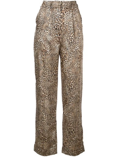 Ronny Kobo Leopard Print Straight Trousers  In Brown
