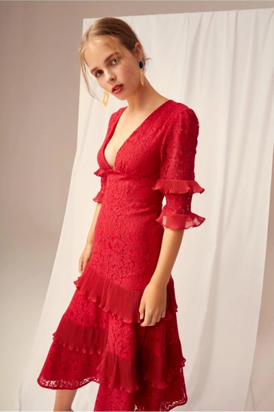 Keepsake Timeless Lace Midi Dress In Red