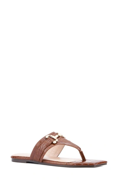 Fashion To Figure Saralyn Croc Embossed Sandal In Brown Croco