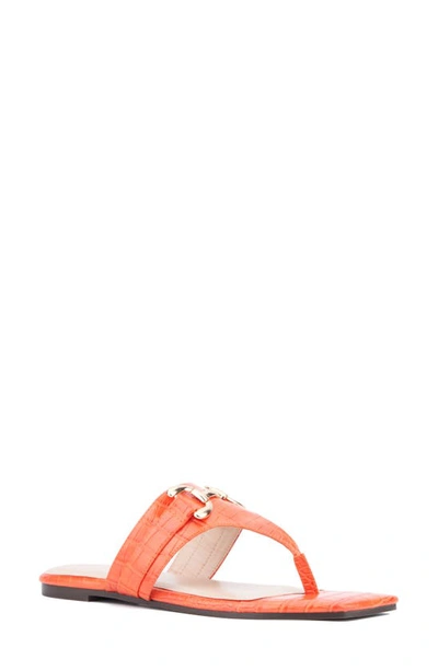 Fashion To Figure Saralyn Croc Embossed Sandal In Neon Orange Croc