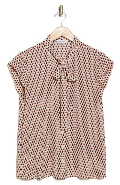Calvin Klein Tie Neck Button-up Shirt In Desert Rose Multi