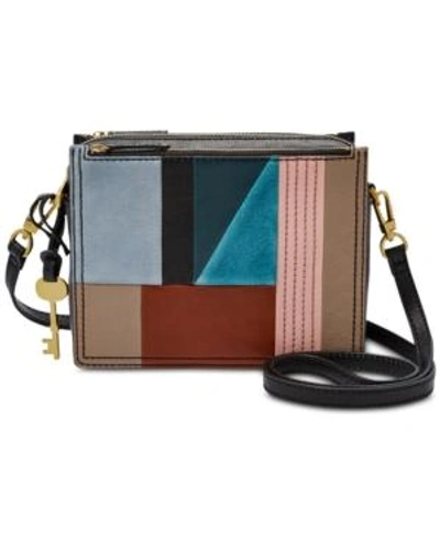 Fossil Campbell Patchwork Leather & Suede Crossbody In Patchwork/gold