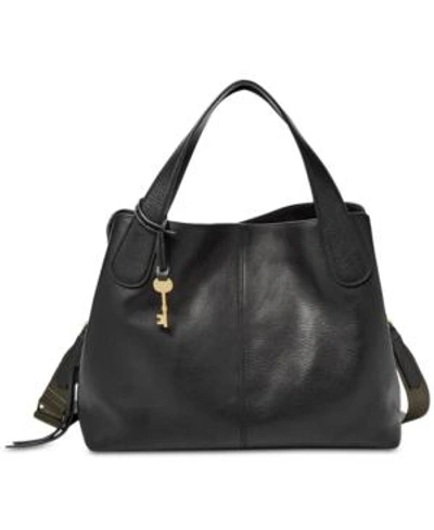 Fossil Maya Leather Satchel In Black/gold