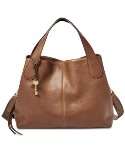 Fossil Maya Leather Satchel In Brown/gold